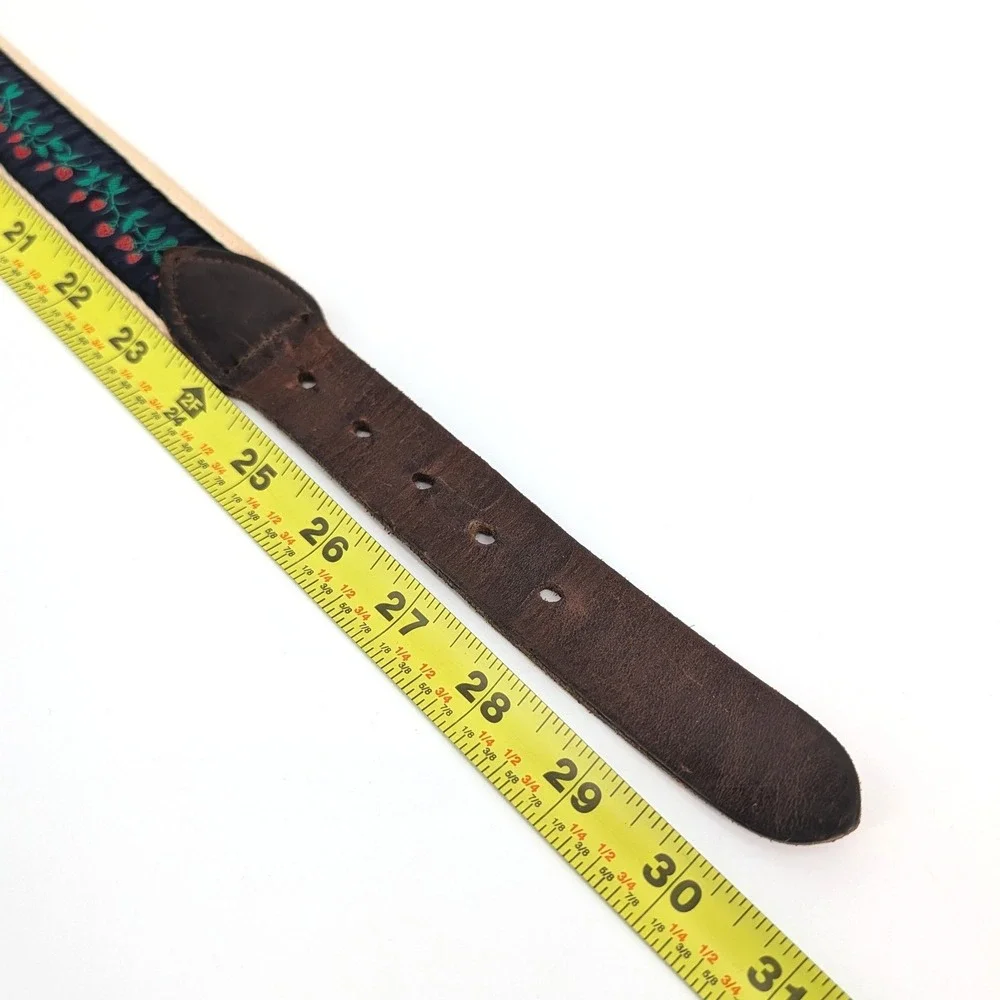 Orvis Strawberry Ribbon Belt Leather Canvas‎ Embroidered New England Size 28